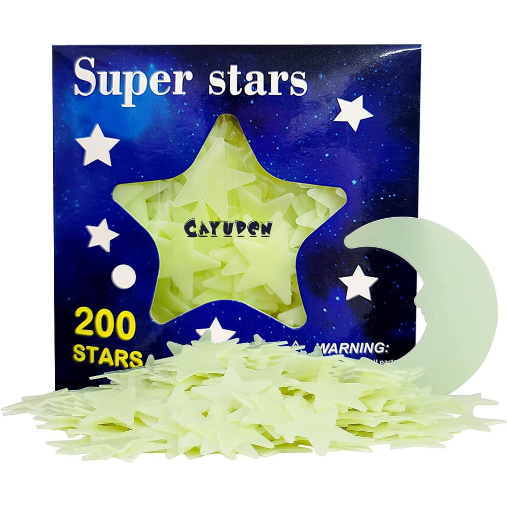 Eco-Friendly Glow In The Stars, Waterproof Pvc Non-Toxic Luminous Plastic For A Magical Starry Night Theme, Including 200 Stars And 1 Moon, Safe Dark