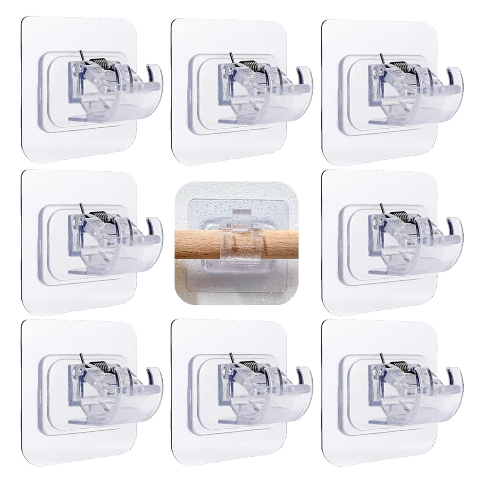 16 Pcs No Drill Curtain Rod Brackets Self Adhesive Curtain Rod Hooks(Transparent) 1300076906763