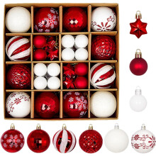 Xmas Baubles 42Pcs Red And White Christmas Tree Baubles Shatterproof Hanging Ball Ornaments