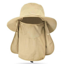 (Khaki) Fishing Hat For Men & Women, Outdoor Uv Sun Protection Wide Brim Hat With Face Cover & Neck Flap
