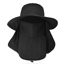 (Black) Fishing Hat For Men & Women, Outdoor Uv Sun Protection Wide Brim Hat With Face Cover & Neck Flap