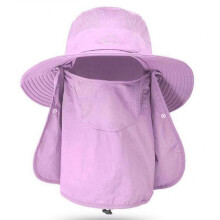 (Purple) Fishing Hat For Men & Women, Outdoor Uv Sun Protection Wide Brim Hat With Face Cover & Neck Flap