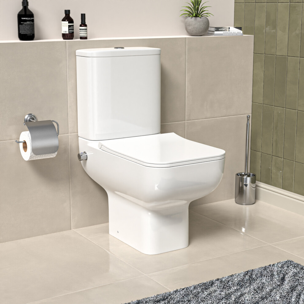 Nes Home Square Rimless Close Coupled Toilet Pan With Integrated Hot Cold Bidet