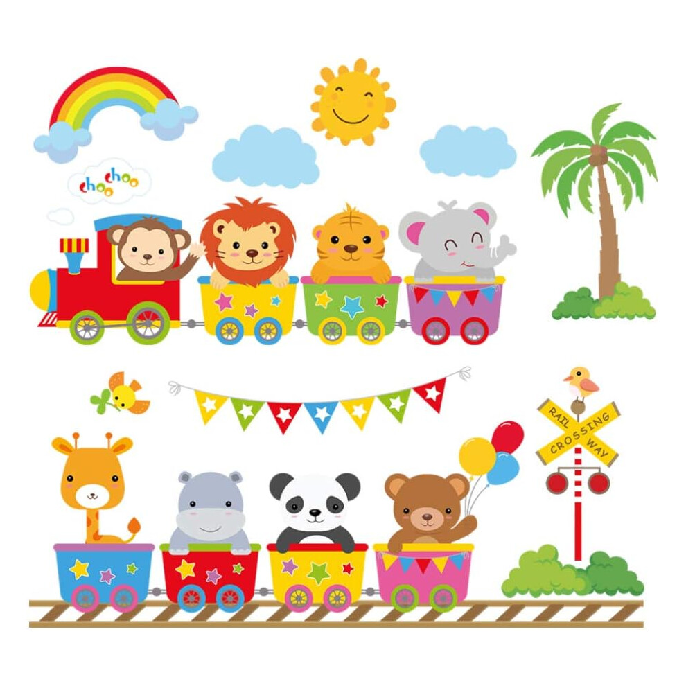 Animal Parade, Jungle Animals Peel And Stick Wall Art Decals, Easy To Use Removable No Residue For Baby Nursery Decor And Kids Room, Vibrant Colorful