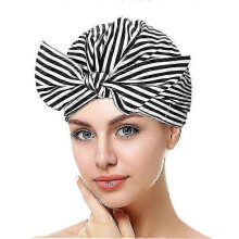 (Stripe) Luxury Shower Cap for Women Waterproof Reusable Shower Cap for Long Hair Fashionable Shower Cap