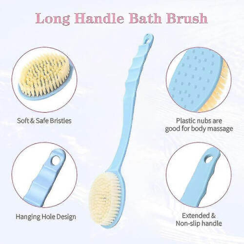 (blue) 2pcs Long Handle Soft Hair Massage Various Colors 2