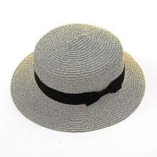 (Yellow) Womens Beach Bowler Straw Boater Hat Round Flat Caps Wide Brim