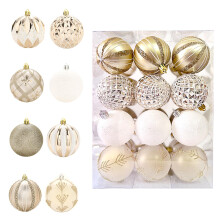 24 Pcs Gold Christmas Baubles Set Shatterproof Plastic Xmas Tree Balls Ornaments Gold White Hanging Decorations