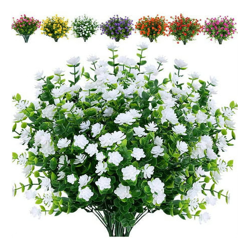 Zytweed (White) 6 Bundles Artificial Fall Flowers, Outdoor Uv Resistant Fake Flowers Plastic Greenery Shrubs Plants