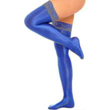 (3 Blue) Womens Shiny Oil Hold Up Stockings Thigh High Silk Long Socks Pantyhose Underwear Clubwear