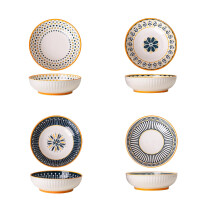 Stoneware Serving Bowls 9Inch Set Of 4 HandPainted Ceramic Embossed Nordic Style Microwave Oven Safe