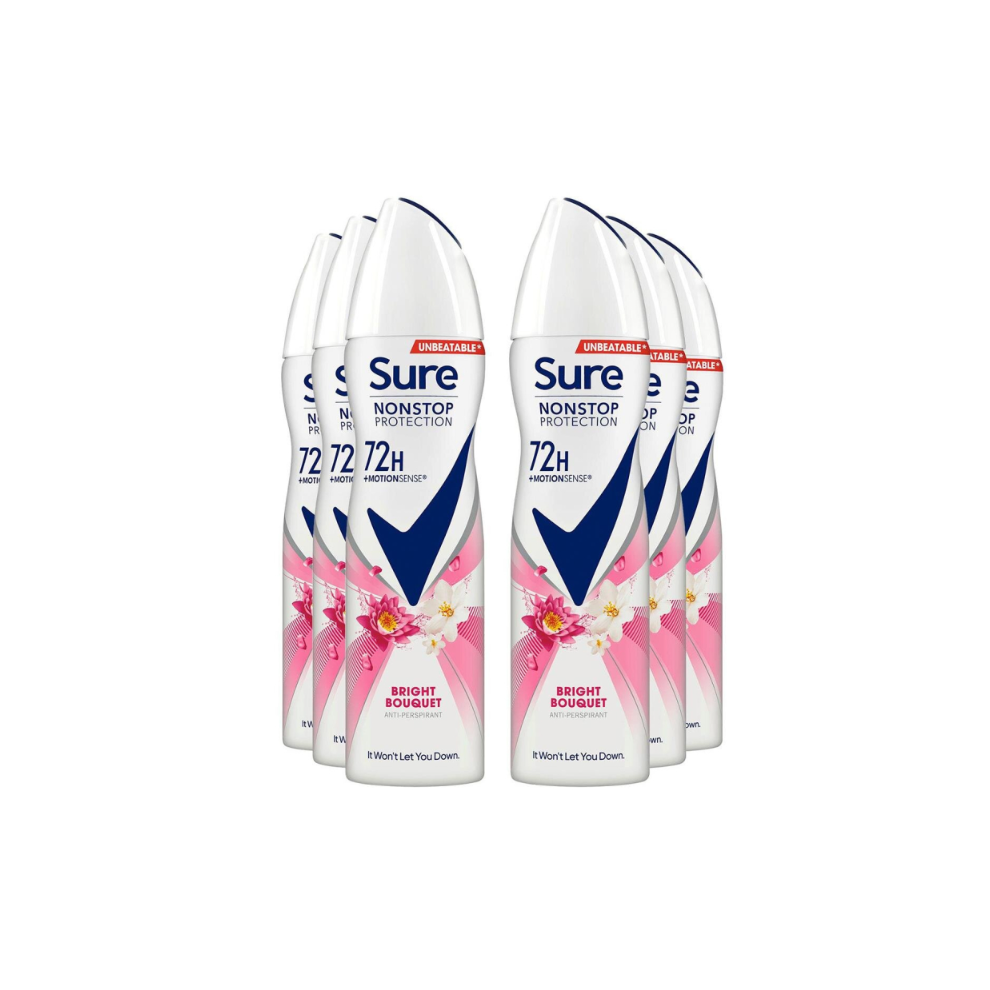 Sure (Buy 6, Bright Bouquet) Women 72H Anti-Sweat Anti-Perspirant, 150Ml