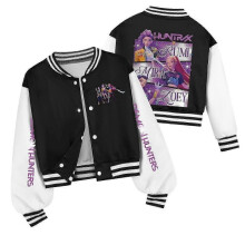 (150)Girls KPop Demon Hunters Baseball Jersey Jacket Coat Kids Top Black A