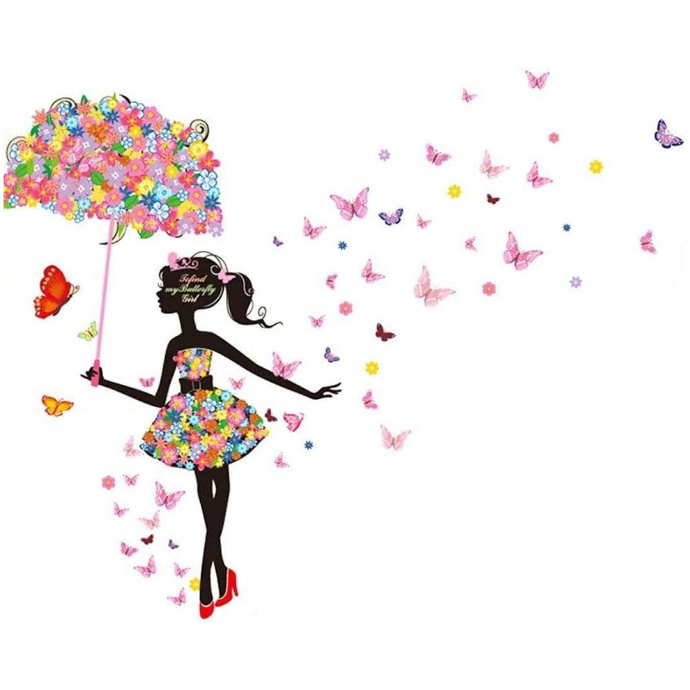 Floral Fantasy, Peel and Stick Removable Wall Art Decor, Little Princess Wall Art For Girls' Rooms, Vinyl DIY Wall Art, Hand Painted Look, Environment