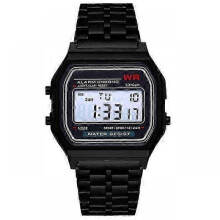 (balck)Women Men Watch Gold Silver Vintage LED Digital Sports Military Wristwatches Electronic Digital Present Gift Male Promotion