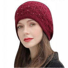 (56-58cm,RED)Womens Beanie Hat Warm Soft Chunky Cable Knit Winter Hats