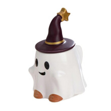 (Smiling Elf) Halloween Ghost Mug 3D Coffee Cup Tabletop with Lid Novelty Ceramic Mug Spooky Ghost Mug for Home Halloween Decoration Office