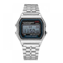 (Silver)Women Men Watch Gold Silver Vintage LED Digital Sports Military Wristwatches Electronic Digital Present Gift Male Promotion