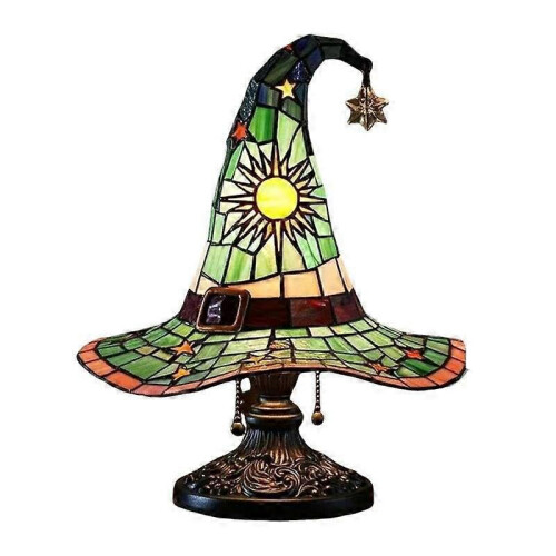(Green)Colorful Witch Hat LED Table Lamp, Handmade Wizard Hat Shape Night Light Ornament ,Creative USB Socket Light Bedroom Decoration