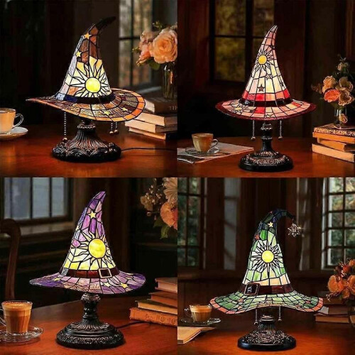 (Yellow)Colorful Witch Hat LED Table Lamp, Handmade Wizard Hat Shape Night Light Ornament ,Creative USB Socket Light Bedroom Decoration 2