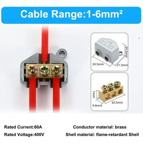 Electrical Connectors 8 Pack 1 In 2 Compact Splicing Connectors, 60A Brass Quick Terminal Block Cable Splice 1