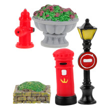 2Sets Miniatuur Bloembed En Lamp Kit Resin Decoratie Voor Poppenhuis