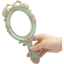 (Green)Boxer Vintage Hand Mirror Embossed Flower Hand Mirror Makeup Mirror Decorative Cute Hand Mirror