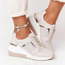 (41,off-white)Lace-up Wedge Sports Snickers Women's Vulcanized Casual Comfy Shoes