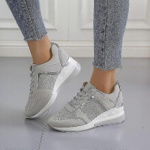 (37,grey)Lace-up Wedge Sports Snickers Women's Vulcanized Casual Comfy Shoes