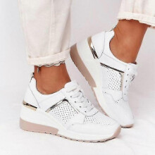 (36,white)Lace-up Wedge Sports Snickers Women's Vulcanized Casual Comfy Shoes