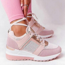 (42,pink)Lace-up Wedge Sports Snickers Women's Vulcanized Casual Comfy Shoes