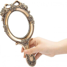 (Bronze)Boxer Vintage Hand Mirror Embossed Flower Hand Mirror Makeup Mirror Decorative Cute Hand Mirror