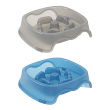 Decorative Slow Feed Cats Dish Set of 2 Feeder-gray plus blue
