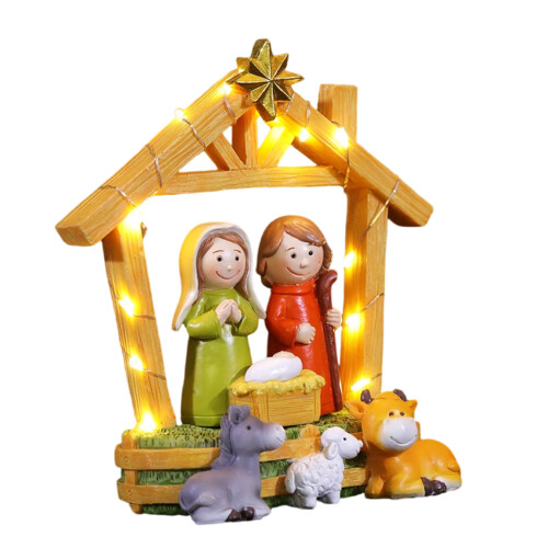Ensemble d'ornements de crèche de noël traditionnels éclairés