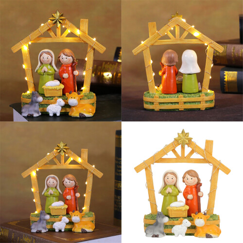Ensemble d'ornements de crèche de noël traditionnels éclairés 1