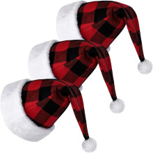Unisex fluwelen kerstmutsen met pluche rand en comfortabele voering, perfect als feestartikel of premium kerstkostuumaccessoire.