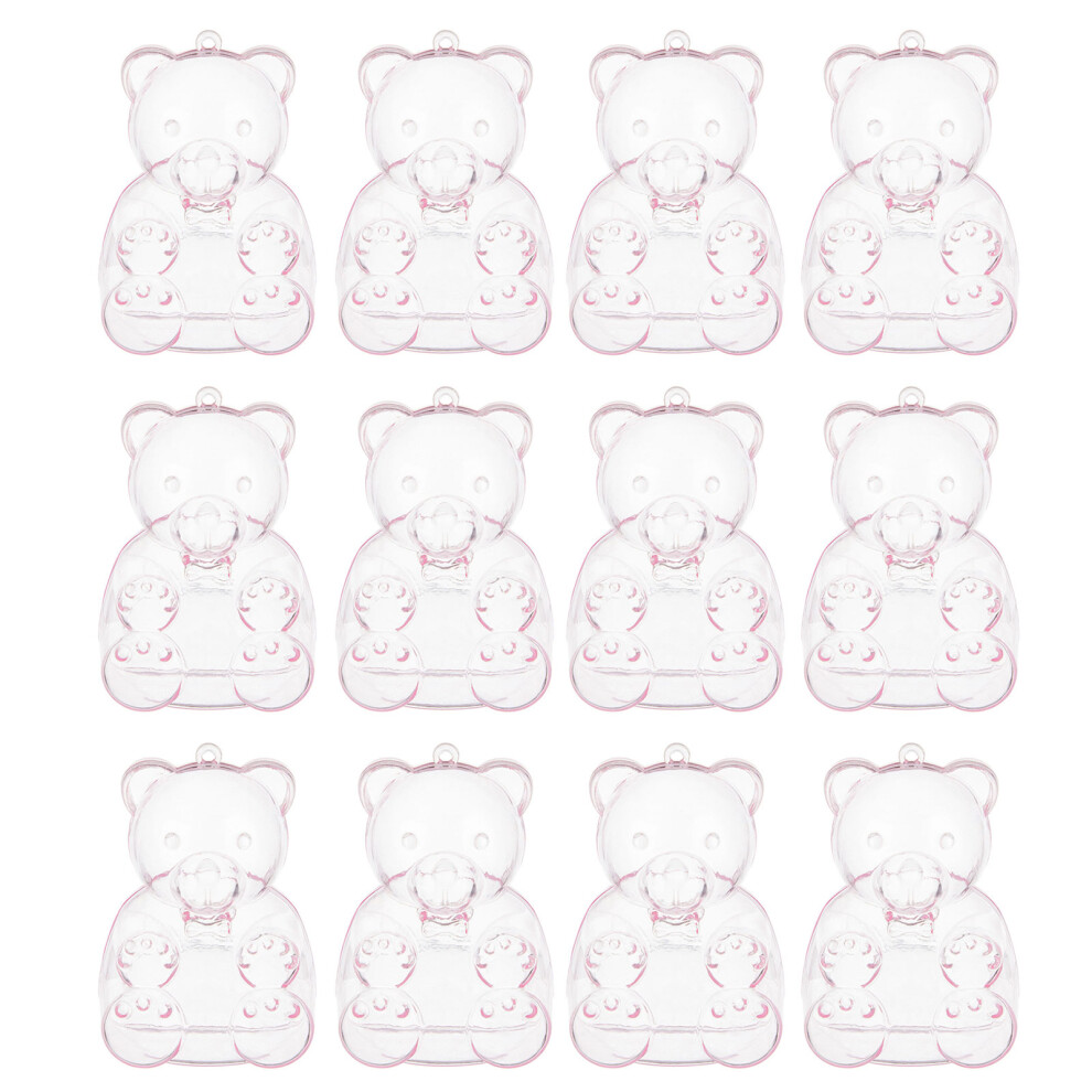12Pcs Decorative Bear Shaped Candy Holders Transparent-Pink