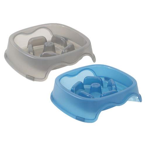 Unique Square Cats Bowl Slows Down Feeding for-gray plus blue