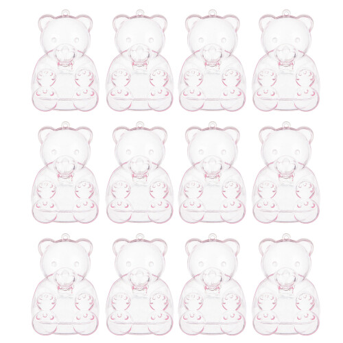 12Pcs Bear Shaped Clear Candy Box Plastic Containers-Pink
