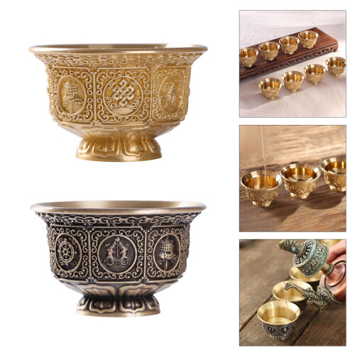 Copper Buddhist Ritual Offering Cup Eight-golden brass 2