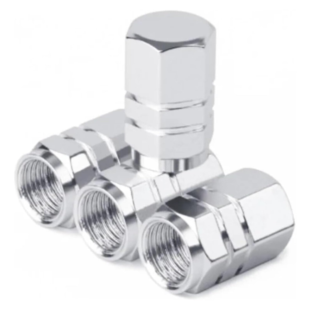 Car Wheel Tire Valve Cover 4Piece Set Universal Fit Fits Most Vehicles Silver 9323874248820