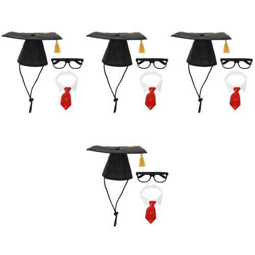 4 Sets Hundemützen Mit Brille Requisiten Rot 2