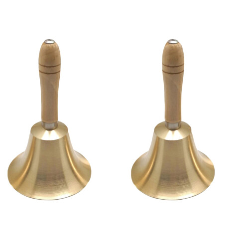 2 Koperen Rammelbel Met Handvat 14 Cm 1