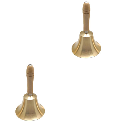 2 Koperen Rammelbel Met Handvat 14 Cm 2