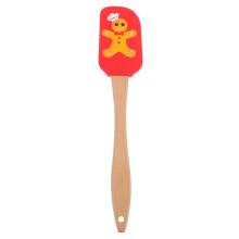 3Pcs Red Silicone Cake Spatula Set Wooden Handle Christmas Baking Tool