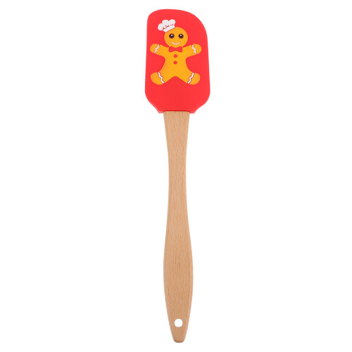 3Pcs Red Silicone Cake Spatula Set Wooden Handle Christmas Baking Tool