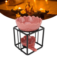 Vintage-Keramik- & Metall-Teelichthalter mit ätherischer Ölbrenner-Funktion, pink, 15 cm