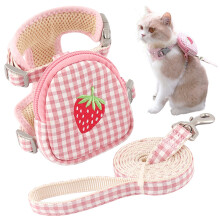 Cat Harness And Leash Plaid Harness For Cats & Small Dogs, Strawberry Pattern Bag, Portable Lightweight Leash, Size S