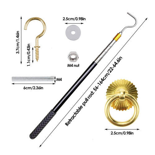 Space Saving Loft Stair Hook Kit Adjustable 3 Stage Design Brass 2