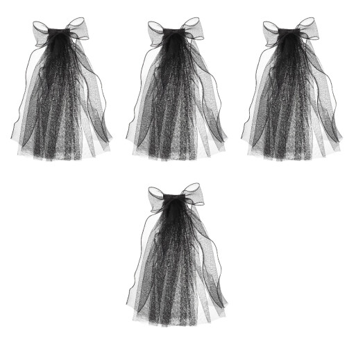 4Stk Schwarzes Mit Flatterband Netzschleier Gotischer Kopfschmuck 2